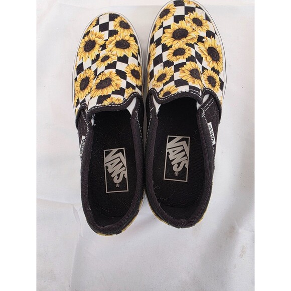 Vans Sneakers Womens Asher Sunflower Shoes Yellow Canvas Checkered Slip On 5.5 - Picture 5 of 8